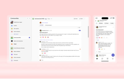 Um telefone e um tablet mostrando a interface do aplicativo de bate-papo em suas telas, facilitando a comunicação por meio de mensagens de texto